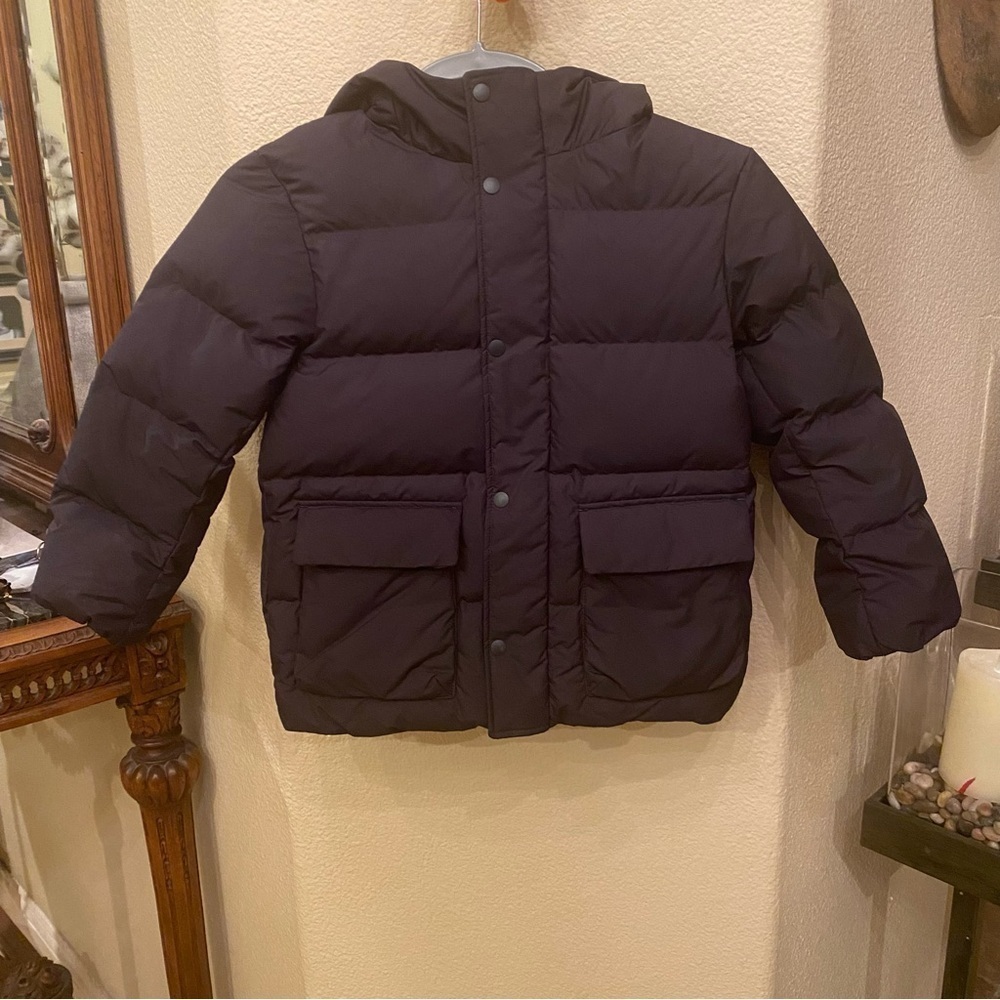UNIQLO Kids Black Down Puffer Hoodie Zipped Jacket Size 5-6 Yrs-Unisex